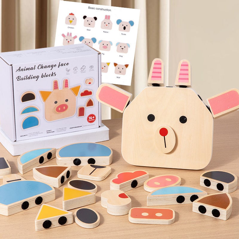 Early Education Kidsren'S Wooden Animal Character Expression Face-Changing Puzzle Game Logical Thinking Training Educational Building Block Toys - Image 5